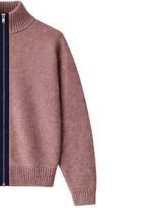 <b>Mens</b> Premium Ribbed Knit <b>Zip</b> <b>Up</b> Sweater Jacket Mauve Pink High Neck Winter <b>Cardigan</b> Full Zipper OEM Wholesale Supplier <b>Men</b> - Product Image 4