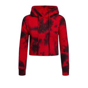 Sweat-shirt à capuche court pour femmes en gros, manches longues, en polaire, tissu polaire doux et chaud, tie-dye, lavage vintage - Product Image 2