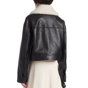 Chaqueta de Cuero Genuino para Mujer de Primera Calidad, Chaqueta de Invierno con Cuello Camisero, Transpirable, Tinte Liso, Duradera, OEM, con Bolsillos Laterales 2026 - Product Image 2