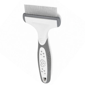 Pet Grooming Comb Stainless Steel Teeth Gray White Handle for <b>Dog</b> Cat Hair Care Reusable - Product Image 1
