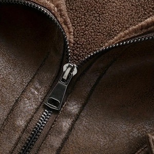 <b>Men's</b> Genuine Leather Eco-Friendly Breathable Windproof <b>Jacket</b> Zipper Closure Moto <b>Biker</b> Style Winter Warm Standard Brown Coat - Product Image 4