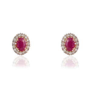 14K Gold Ruby Oval Cut Diamond <b>Halo</b> Trendy Women's Stud <b>Earrings</b> - Product Image 6