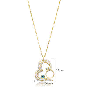 Conception de coeur avec collier de charme d'oeil en gros bijoux en argent sterling 925 faits à la main turcs - Product Image 2