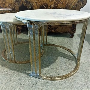 โต๊ะกาแฟทรงกลมสีทอง & สีดำชุด2ชิ้นพร้อมลิ้นชักเก็บหินอ่อนหมุนได้และสแตนเลสดีไซน์ทันสมัย - Product Image 2