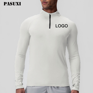 PASUXI, mallas deportivas para <span class=keywords><strong>hombre</strong></span>, <span class=keywords><strong>camiseta</strong></span> personalizada de cuello alto con media cremallera, camisetas de <span class=keywords><strong>manga</strong></span> <span class=keywords><strong>larga</strong></span> de Color sólido de secado rápido, camisetas formales - Product Image 1