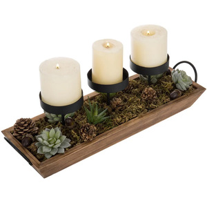 Support de bougie en métal durable avec plateau en bois 3 dessus de bougie et couleur et taille personnalisées - Product Image 2