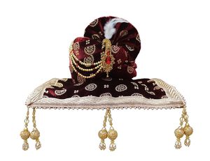 ผ้ากำมะหยี่พิมพ์ลายพื้นเมือง/ผ้าโพกหัว /pagdi/pagri (สีแดงเข้ม) พร้อมกำมะหยี่ dupatta (ขนาด: 22ถึง22.5นิ้ว) - Product Image 1