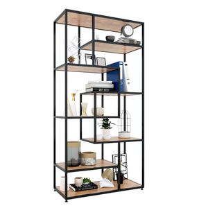 KTB68075 Standing Type Decorative <b>Shelf</b> Iron Frame 90x38x180cm Made of Rubber Wood for Living Room - Product Image 1