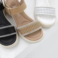 [JSHOE] Sandales compensées légères en cuir souple à bout ouvert avec fermeture Velcro pour femme – Confort amorti pour l'été et le printemps