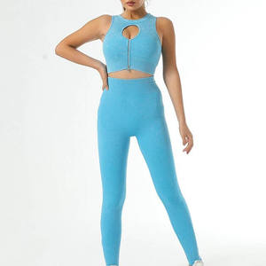 Alta calidad logotipo personalizado impresión sólido Casual transpirable ligero mujeres sin mangas 2 piezas Yoga conjunto - Product Image 3