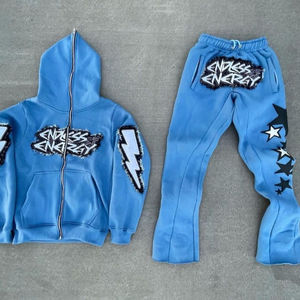 Colección de Invierno Superior, Logotipo Bordado Personalizado, Fabricantes Profesionales, Sudadera con Cremallera Completa y Pantalones Acampanados - Product Image 4