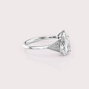 IGI Certified Pear Cut Lab Grown Diamond Engagement <b>Ring</b> Solid 925 Sterling Silver Pavé Side Stone Bridal <b>Ring</b> - Product Image 3