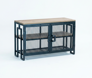 Industrial storage cabinet Metal mesh <b>sideboard</b> Wood and metal console table TV stand with doors Industrial TV console - Product Image 2