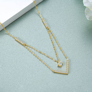 Stylish Premium Original Design S925 <b>Sterling</b> <b>Silver</b> V-shaped 3mm 1.8mm VVS1 Moissanite Women's Multi-color Trendy <b>Necklace</b> - Product Image 2
