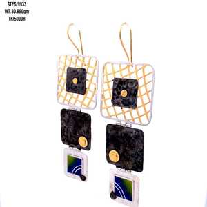 Vente en gros, livraison gratuite, boucles d'oreilles classiques en argent sterling 925 véritable, émail, trois carrés, plaqué or rose, logo personnalisé, mariage, fête - Product Image 1