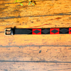 Ceinture en cuir de polo pour jeunes à fil brillant rouge et noir avec cuir de buffle d'eau 35MM de largeur unisexe - Product Image 4