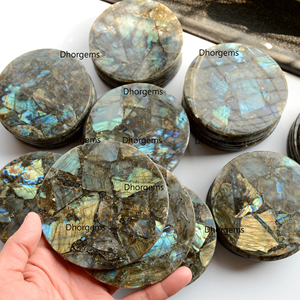 Handcrafted Natural Labradorite <b>Crystal</b> <b>Coaster</b> 4\" Semi-Precious Quartz Stone Tabletop Home Decor for House Warming Gift Set - Product Image 2