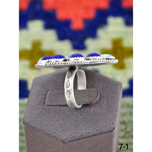 Bague artisanale Southwest en Lapis Lazuli et Or Rose, en argent sterling plaqué or rose, sertie clos, taille unique, avec pierres précieuses naturelles, idéale pour un cadeau - Product Image 3