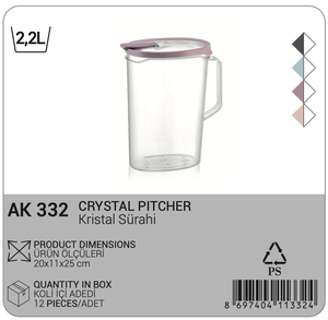 Carafe à eau écologique en plastique 2,2 litres avec poignée moderne et couvercle, pichet à jus transparent, vaisselle en gros, carton de 12 pièces, usage domestique - Product Image 6