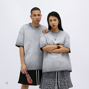 MOQ:1pcs 290gsm Alta Qualidade Ácido Wash Dtg Impressão Algodão <span class=keywords><strong>Vintage</strong></span> Logo Tee Mens Vestuário Gráfico Oversized Tshirt Custom T <span class=keywords><strong>Shirt</strong></span> - Product Image 6