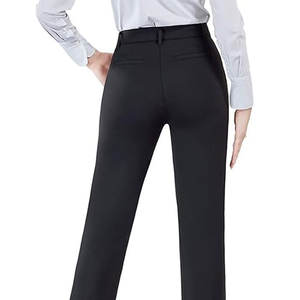 Pantalón de negocios antiarrugas negro recortado de verano a la moda para mujer, cintura alta, sólido, ajustado, decoración de botones frontales planos - Product Image 5