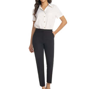 Pantaloni a tubino elasticizzati da donna a vita media, vestibilità slim, lunghezza alla caviglia, rosso vibrante - Product Image 1