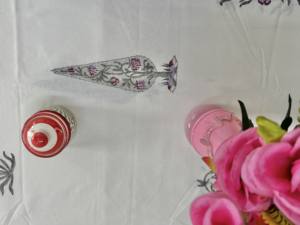 Hand Block Printed Cotton <b>Tablecloth</b>: Floral Stripes, Boho Dining Table <b>Linen</b> Ethnic Home Decor for Best Price - Product Image 5