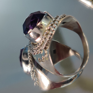 Exquisito rosecut facetado amatista natural anillo de plata ovalado piedra preciosa anillo de boda y fiesta - Product Image 6