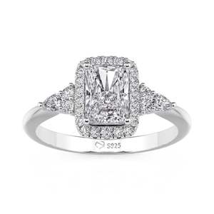 Bague de fiançailles Jeulia à trois pierres, taille radiant, avec halo - Product Image 2
