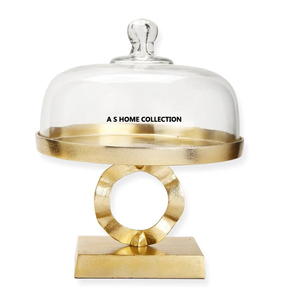Factory Custom Best Durable Metal Golden Round <b>Cake</b> <b>Stand</b> with Glass <b>Dome</b> for <b>Cakes</b> and Fruits Top Cover Included - Product Image 4