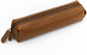 Estuche de lápices de cuero Organizador 10 Estuche de bolígrafo portátil de madera Almacenamiento para dibujar y marcadores (marrón) - Product Image 4