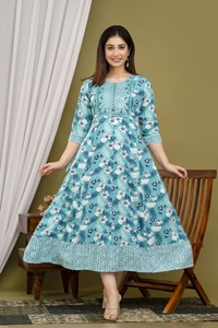 Vestido largo de calidad superior, bordado de secuencia, trabajo lateral, telar manual Dori, fabricante indio - Product Image 4