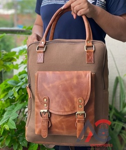 Mochila de cuero de lona vintage, mochilas informales, mochila de viaje al aire libre, mochilas multifuncionales para ordenador portátil de cuero genuino para senderismo - Product Image 1