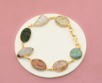 Bracelet de pierres précieuses naturelles plaqué or 18 carats fait à la main pour femmes ensemble de bijoux de lunette multi-pierres
