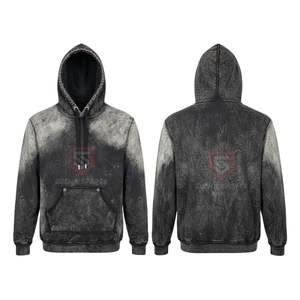 Sudadera con Capucha Gris Degradado Lavado Vintage, Detalle de Costura Expuesta, Estilo Urbano Holgado, Sudadera con Capucha para Hombre - Product Image 1