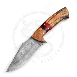 Cuchillo de caza de supervivencia táctico con mango de madera de hoja de Damasco fija de alta calidad con funda, cuchillo de caza portátil - Product Image 1