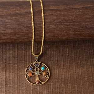 Nouveau Pendentif Arbre de Vie en Laiton pour Femme, Plaqué Or 18 carats, Design Floral Bohème, Collier Multi-Pierres, Vente en Gros - Product Image 2