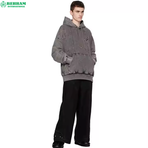 Sweat à capuche surdimensionné Streetwear gris lavé lourd pour hommes lavage à l'acide goutte épaule thermique Boxy recadrée hiver pierre lavé à capuche - Product Image 4
