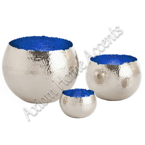 Axiom Home Accents elegante Frutero de aluminio brillante grabado a mano con plata artesanal y azul para comer - Product Image 1