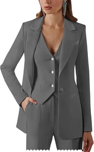 Ensemble deux pièces pour femmes-Blazers à manches longues et poches à un bouton-Ensembles pantalons droits simples - Product Image 2