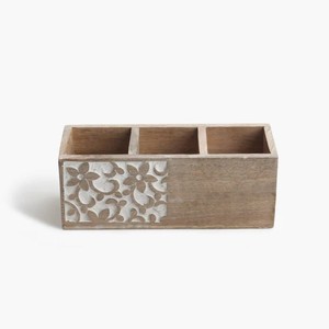 Best Sale Handcrafted Wooden 3 Compartment Floral Design Cutlery Holder at Cheap Price From India - Product Image 5