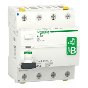 Interruttore Differenziale (RCCB) Schneider Electric A9Z51463 Acti9 IID 4P 63A B-EV 30mA Tipo per Applicazioni Elettriche Stampate - Product Image 1