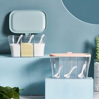 Contenedor de Almacenamiento de Especias con Múltiples Compartimentos y Cuchara, Organizador para la Encimera de la Cocina