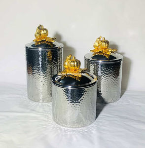 Ensemble de boîtes de rangement de cuisine en noir mat, sans danger pour les aliments, avec couvercle en forme de citrouille dorée, ensemble de pots de décoration d'intérieur de luxe pour le thé, le café, le sucre et les cadeaux - Product Image 6