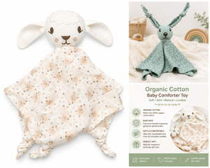 OEM Organic Cotton Baby Comforter Toy-Baby Safe Security Blanket with Birthday Mesh Lining Embroidered Design - Product Image 2