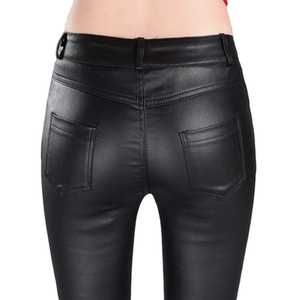 กางเกงหนังหรูหราสำหรับผู้หญิงเอวต่ำสไตล์ฮิปฮอปสีดำแบนการออกแบบผ้าใบแฟชั่นฤดูหนาวสวมใส่สบาย - Product Image 6