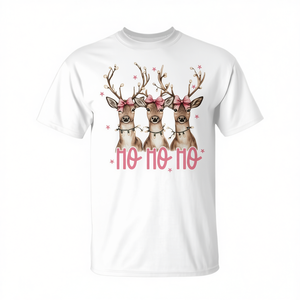 Camiseta navideña Ho Ho Ho Reindeer para mujer, manga corta, cuello redondo, diseño navideño - Product Image 2