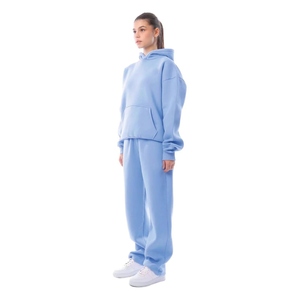 Ensemble de survêtement 2 pièces avec logo personnalisé, sweat-shirt à capuche et pantalon de jogging, broderie, lavage, coupe courte, sport, décontracté, respirant, streetwear - Product Image 1