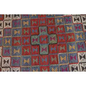 Tapis turc à accents ethniques, tapis vintage 4,8x3,9 pieds, tapis en laine rayé rouge - Product Image 4