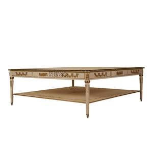 Mesa de Centro Cuadrada de Lujo con Motivos Florales Pintados a Mano, Detalles en Latón Dorado y Estante de Almacenamiento para Salas de Estar Clásicas - Product Image 3